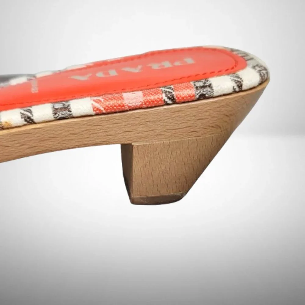 Prada Coral Orange Wooden Mule Sandals - New - Size: 40 - Picture 7 of 12